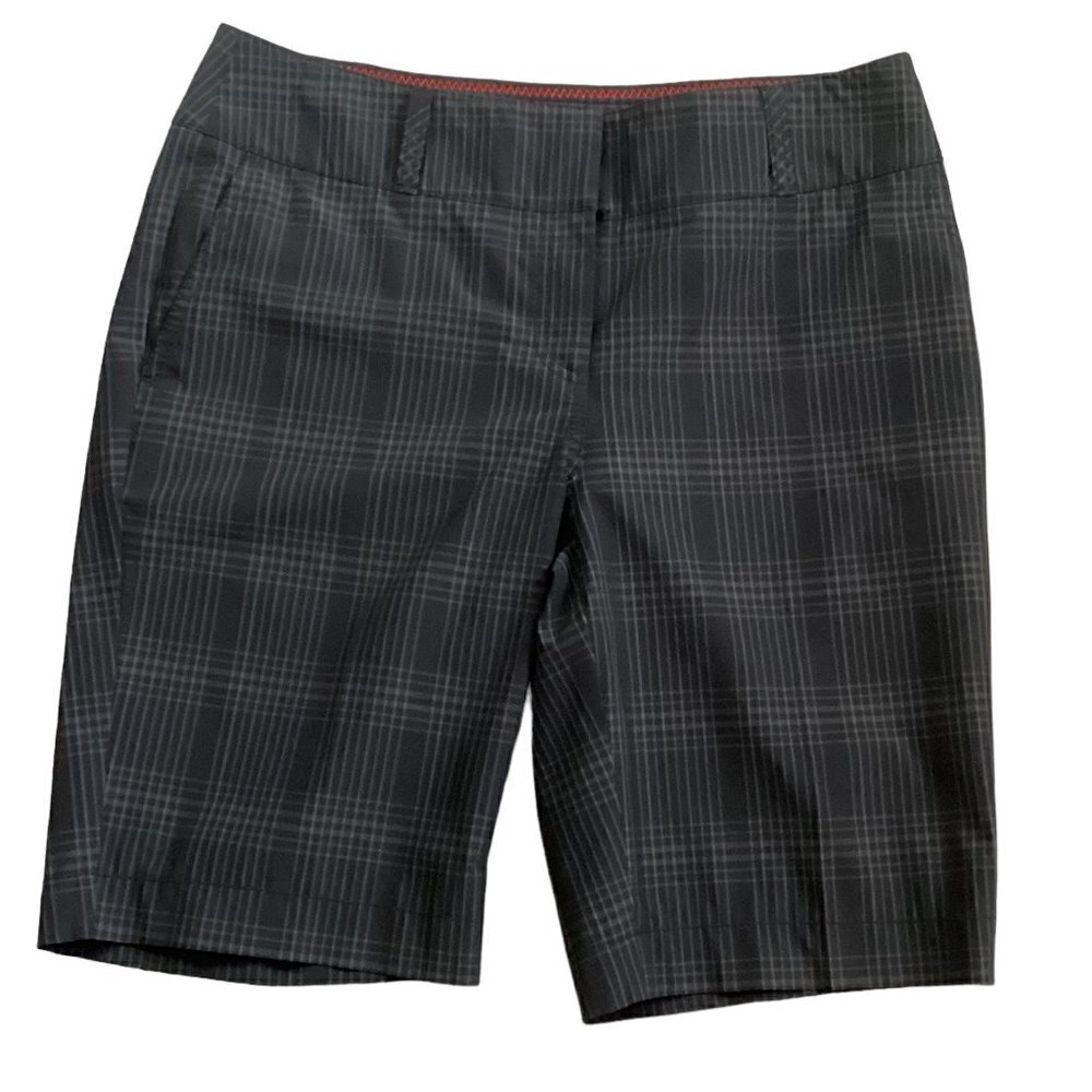 Cutter & Buck Sz 6‎ CB DryTec Bermuda Shorts Black & Gray Plaid Golf Active 55Q